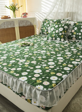 绿色夏季水洗棉床笠单件防滑床单人席梦思床垫保护套罩宿舍三件套