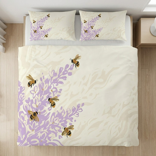 独创中式国风设计三四件套床品水洗棉被套蜜蜂丁香唯美床单亲肤