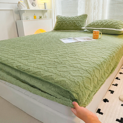 Fresh and Simple Milk Velvet Fitted Sheet, Thickened Mattress Cover for Simmons, Taffeta Mattress Protector, Single Piece Non-Slip Cover