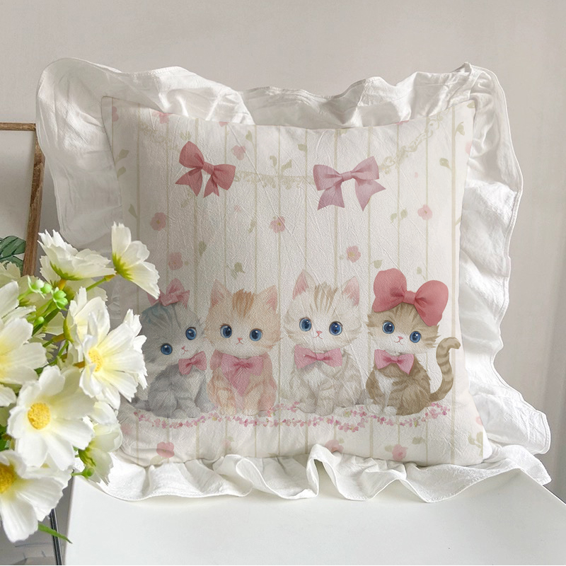 卡通小猫可爱女生睡觉夹腿抱枕花边水洗棉家用客厅沙发靠垫靠枕芯