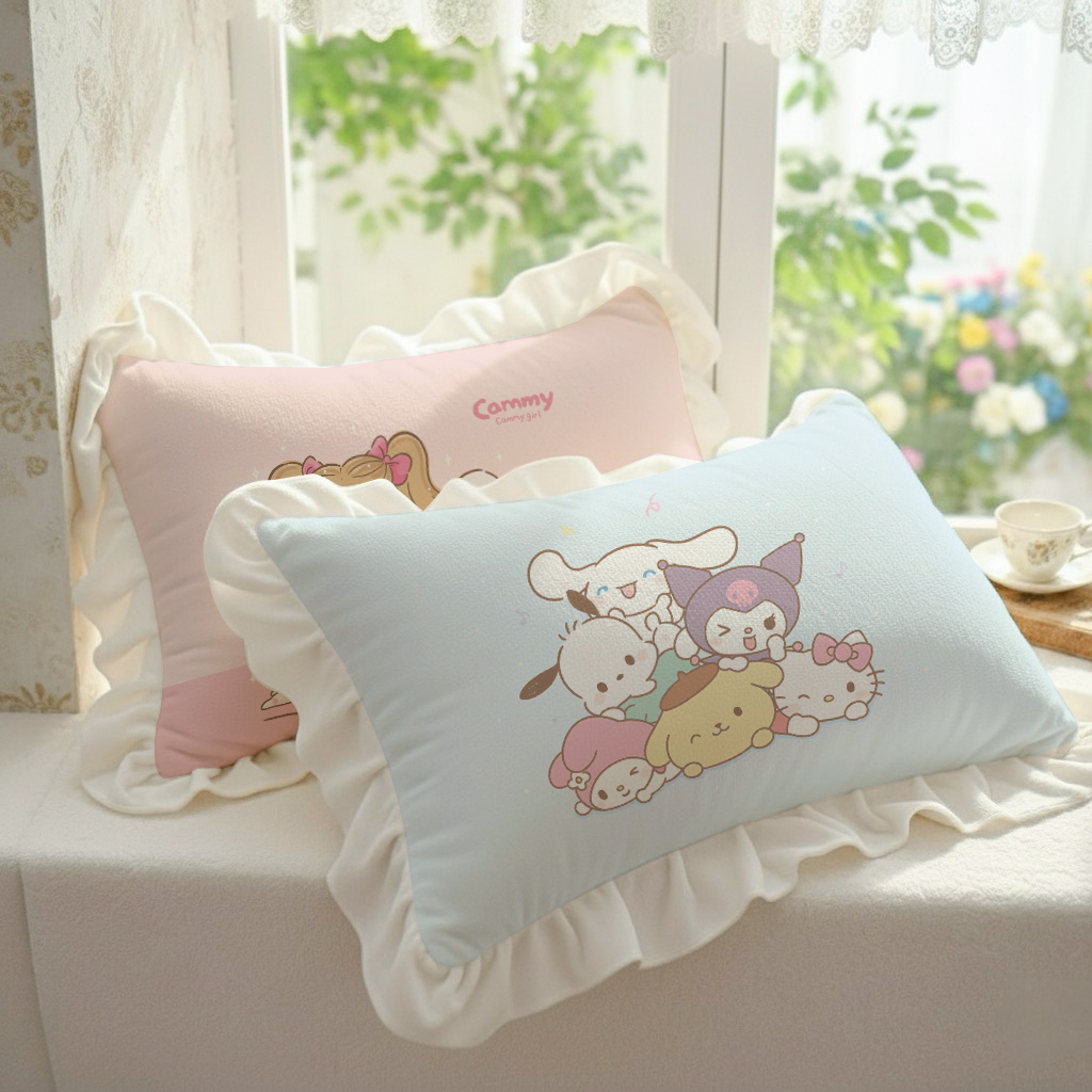 独创牛奶绒花边枕套洛丽塔库洛米加厚双面绒腰靠枕头芯套卡通一对