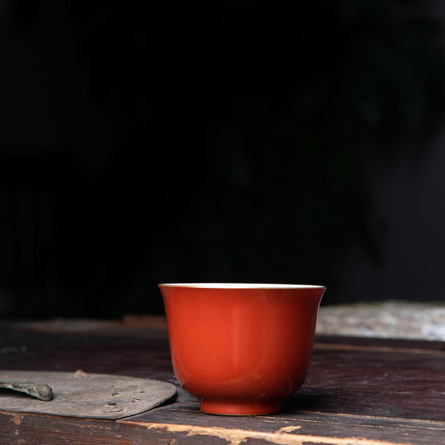 景德镇原矿珊瑚红盖碗 杯 壶承（童玺）