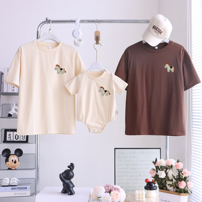 高级感亲子装夏季短袖一家三四口新款小月龄婴儿母子母女t恤洋气