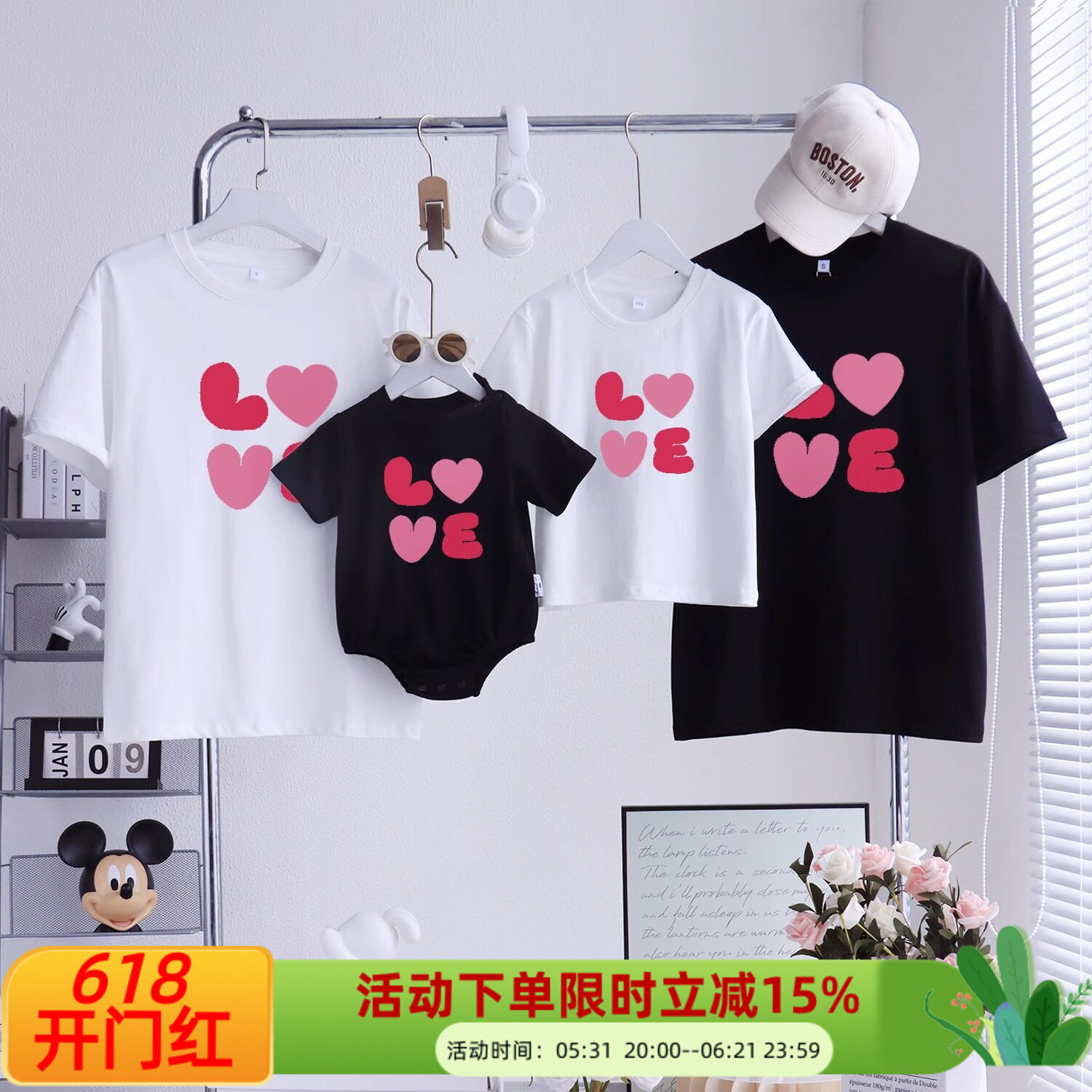 高端亲子装夏季短袖一家三口新款婴儿纯棉百天拍照T恤时尚母女装