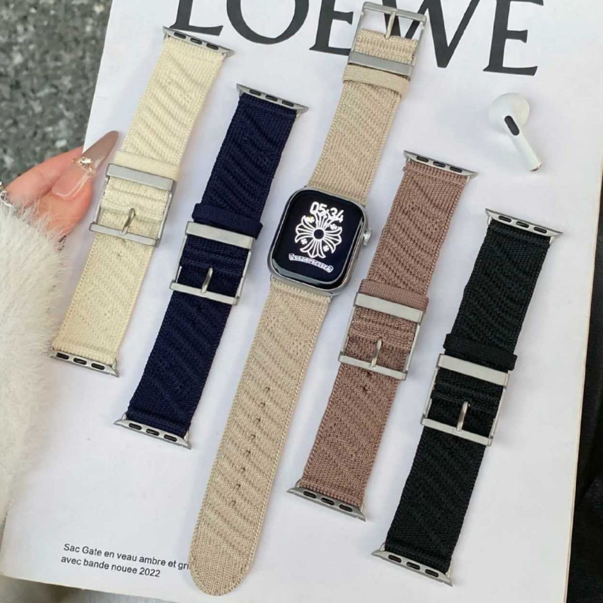 适用苹果手表iwatch10代987654Ultra/SE柔软条形纹款编织尼龙