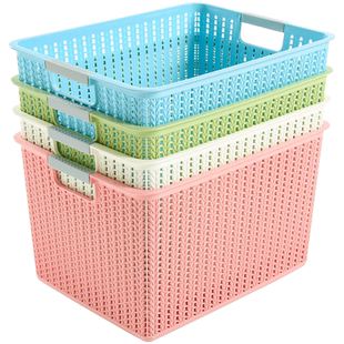 仿藤编桌面收纳篮塑料镂空收纳筐厨房零食杂物收纳盒浴室洗澡篮子