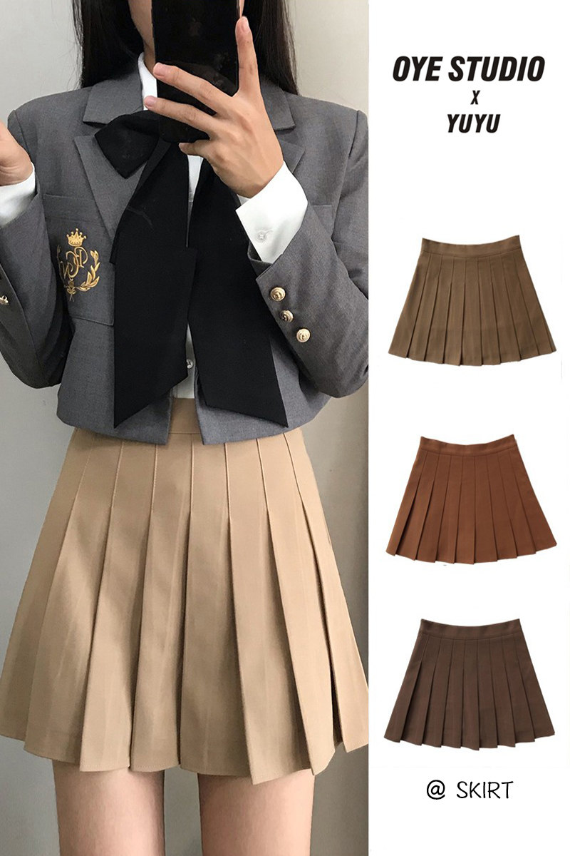 秋冬春夏女士半身裙短裙高腰a字百搭显瘦百褶裙chic韩国女团裙