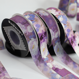 紫色印花消光棉牛奶纱丝带花束鲜花礼物礼品包扎缎带绑带花艺花店