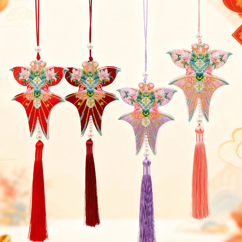 刺绣国风吉祥好运风筝鱼贴片流苏挂件车载汽车福桶挂饰装饰品花艺