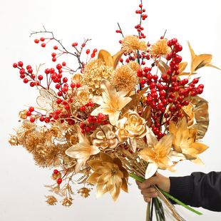 2026新款仿真花年宵花福桶插花干花荷叶莲蓬百合金玉满堂冬青福树