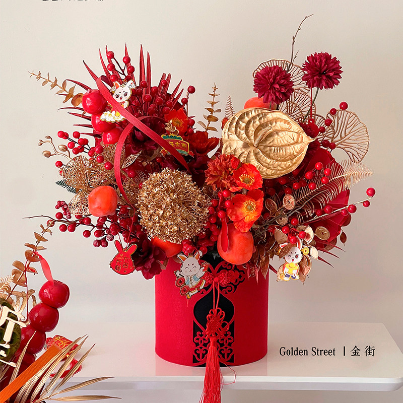 2026新年春节绒布无纺布福桶仿真花鲜花插花桶居家客厅摆件装饰,家居饰品,福桶,淘宝优惠券,粉丝福利购,淘宝优惠卷