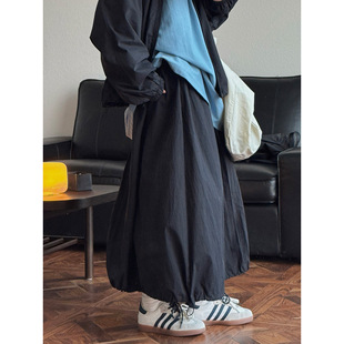 卢浮春夏新款日系户外运动风抽绳工装半身裙松紧蓬松轻盈A字裙女