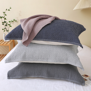 【水洗棉高档枕巾】深色纯棉纱布男生小格子吸汗枕头巾防头油盖巾