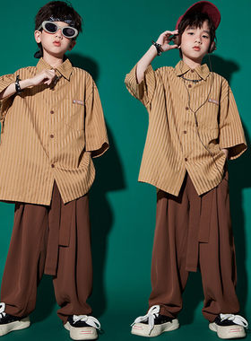 儿童街舞潮服hiphop套装少儿嘻哈演出服酷帅女童男童衬衫两件套