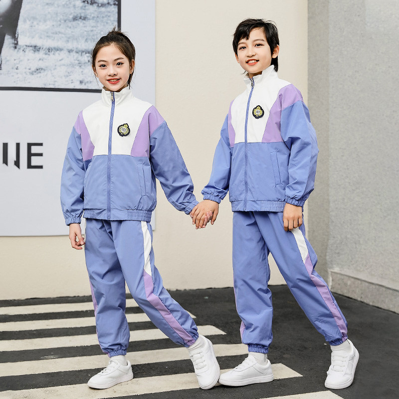 粉红小熊春季中学生运动服校服套装长袖小学生班服儿童三件套 - 实物图