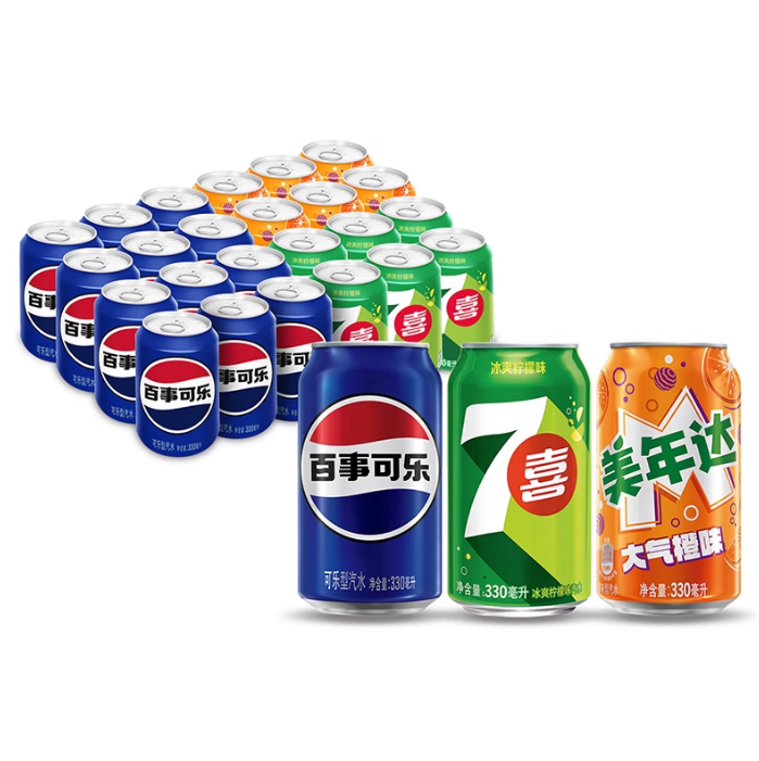 Pepsi百事可乐7喜美年达碳酸汽水饮料柠檬味橙味经典罐装混搭口味
