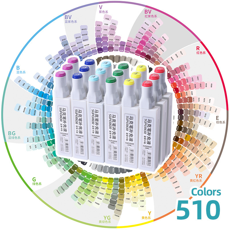 马克笔补充液 多号数彩色墨水油性酒精性秀普马克笔补充水