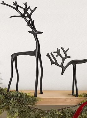Set of 2 Black Reindeer Statues合金圣诞小雕像黑色驯鹿雕像