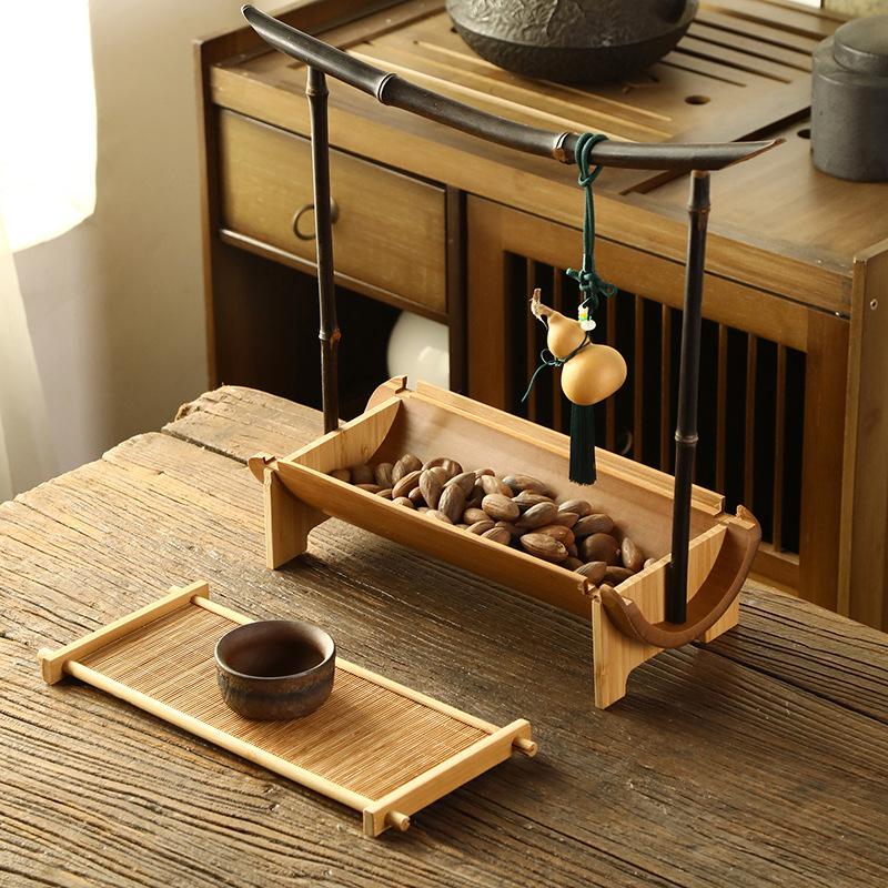 手工竹制茶点果盘收纳盒
