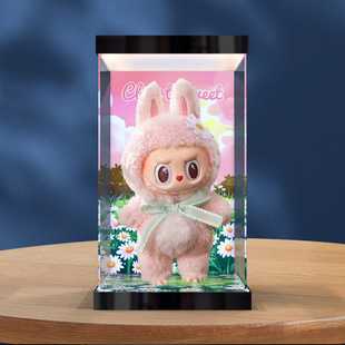 适用labubu mokoko甜心close to sweet搪胶公仔灯箱亚克力收纳盒