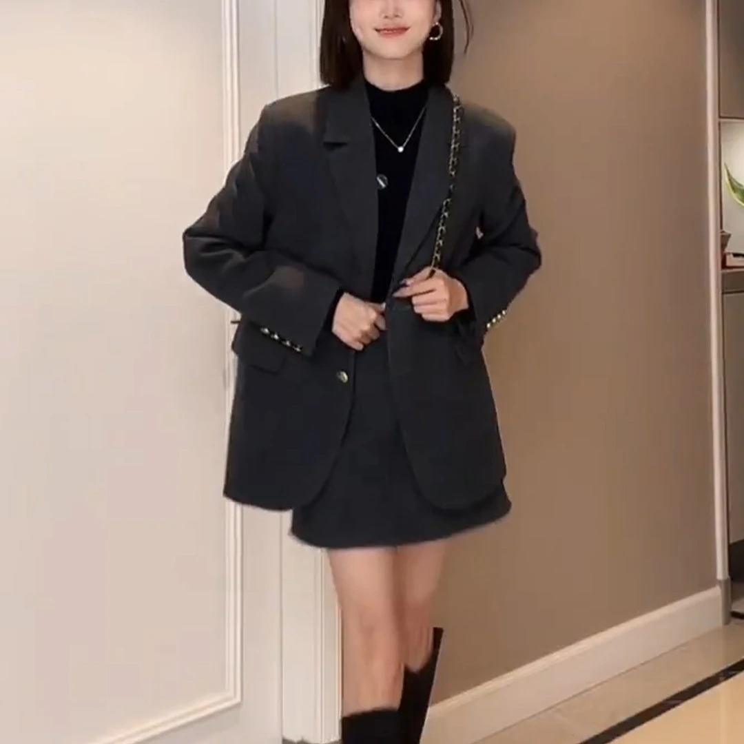 秋冬新款呢子西装外套女套装