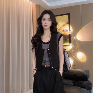 美式复古高级感短款西装马甲开衫外套女夏季无袖坎肩背心外穿上衣