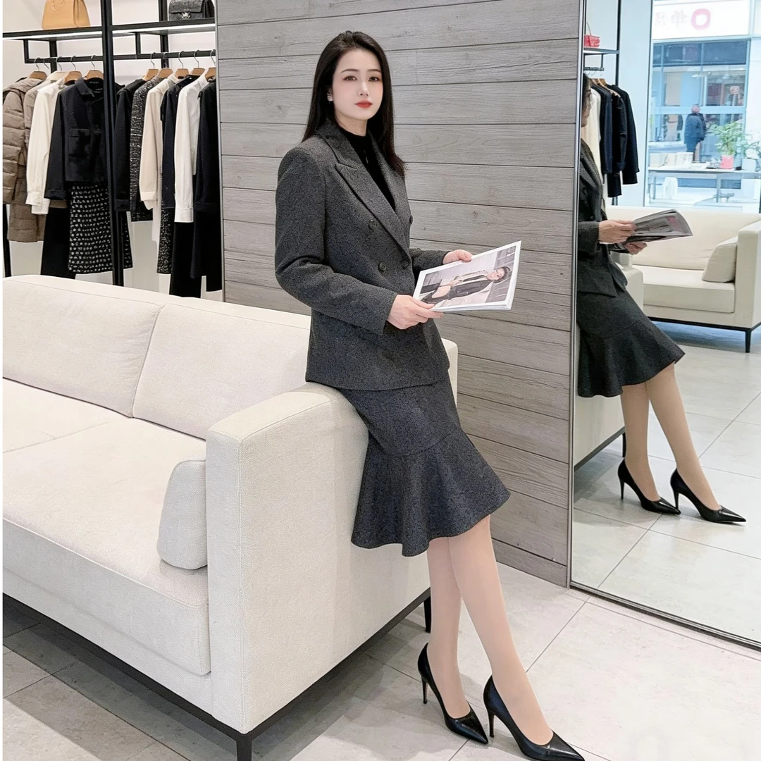气质秋冬枪驳领羊毛西装外套女
