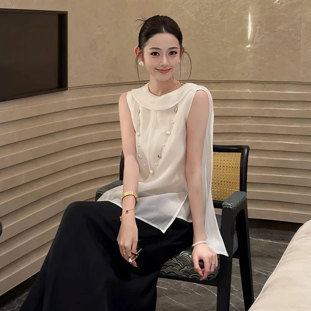 夏季白色衬衫女飘带设计感上衣