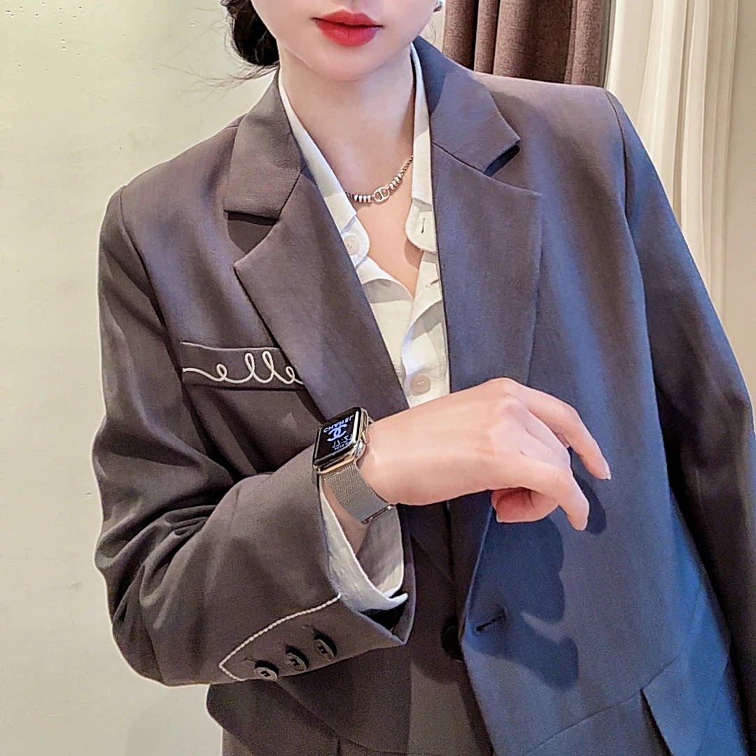 2026色织垂感老钱高智风正肩高级气质显瘦慵懒宽松春秋西装外套女