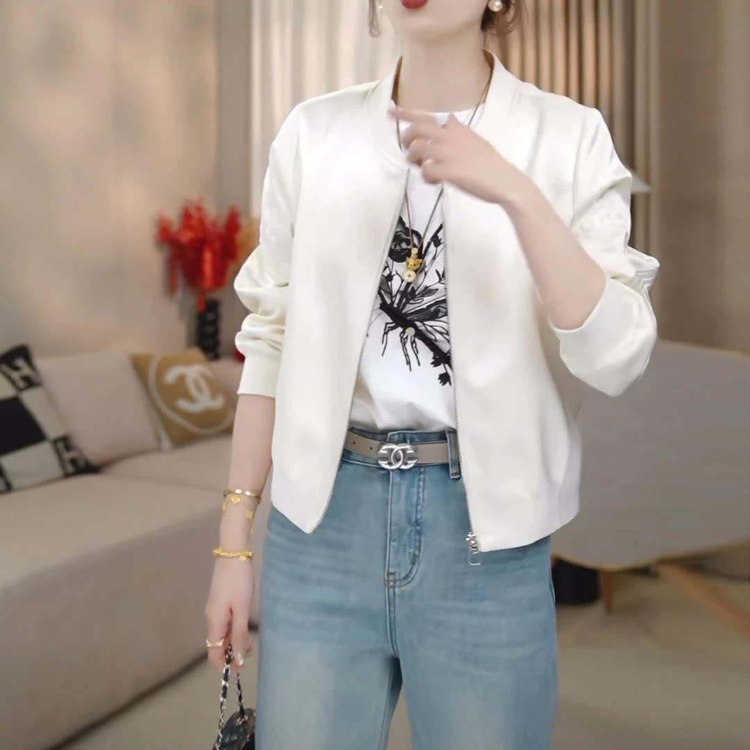 休闲刺绣微光段面棒球服外套女