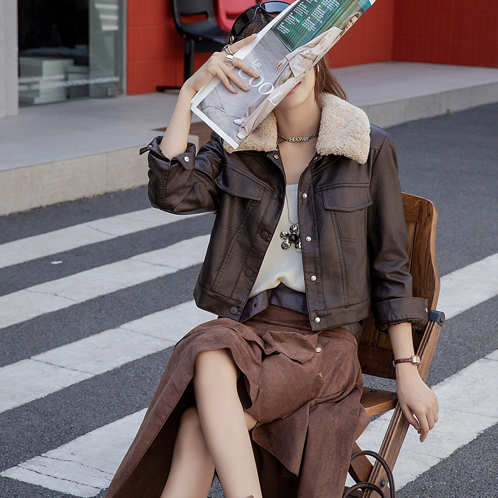25秋冬新款·加绒加厚保暖皮衣外套短款时尚百搭气质上衣女29049