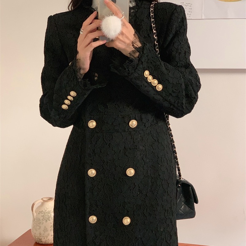 25年冬韩国东大门女装羊绒羊毛大衣阿尔巴卡蕾丝长款大衣DY-1145