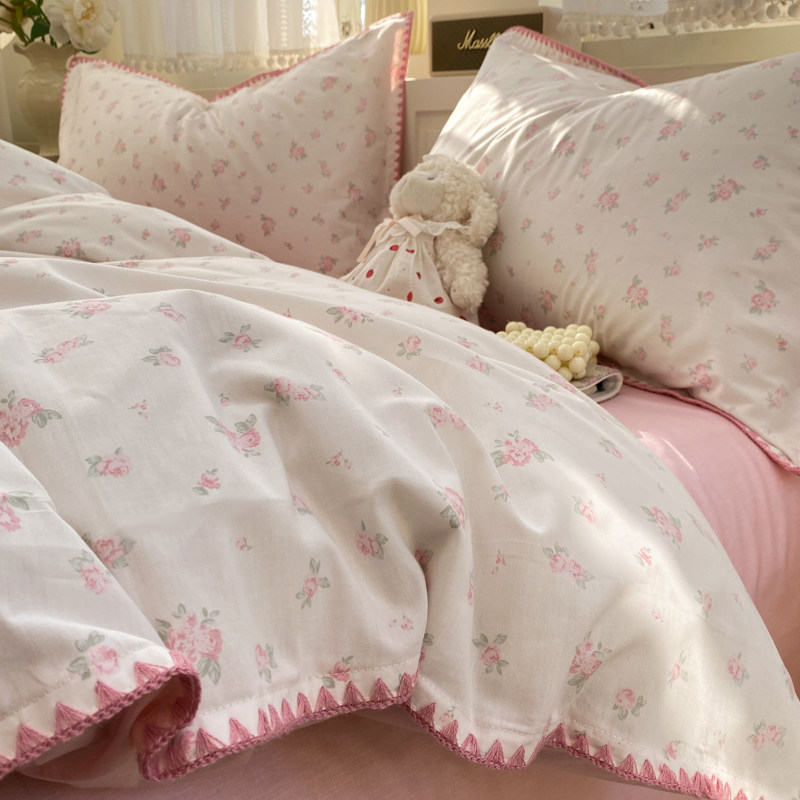 美式淑女文艺田园小碎花全棉贝壳边四件套纯棉被套床单床上用品,床上用品,床品套件/四件套/多件套,淘宝优惠券,粉丝福利购,淘宝优惠卷