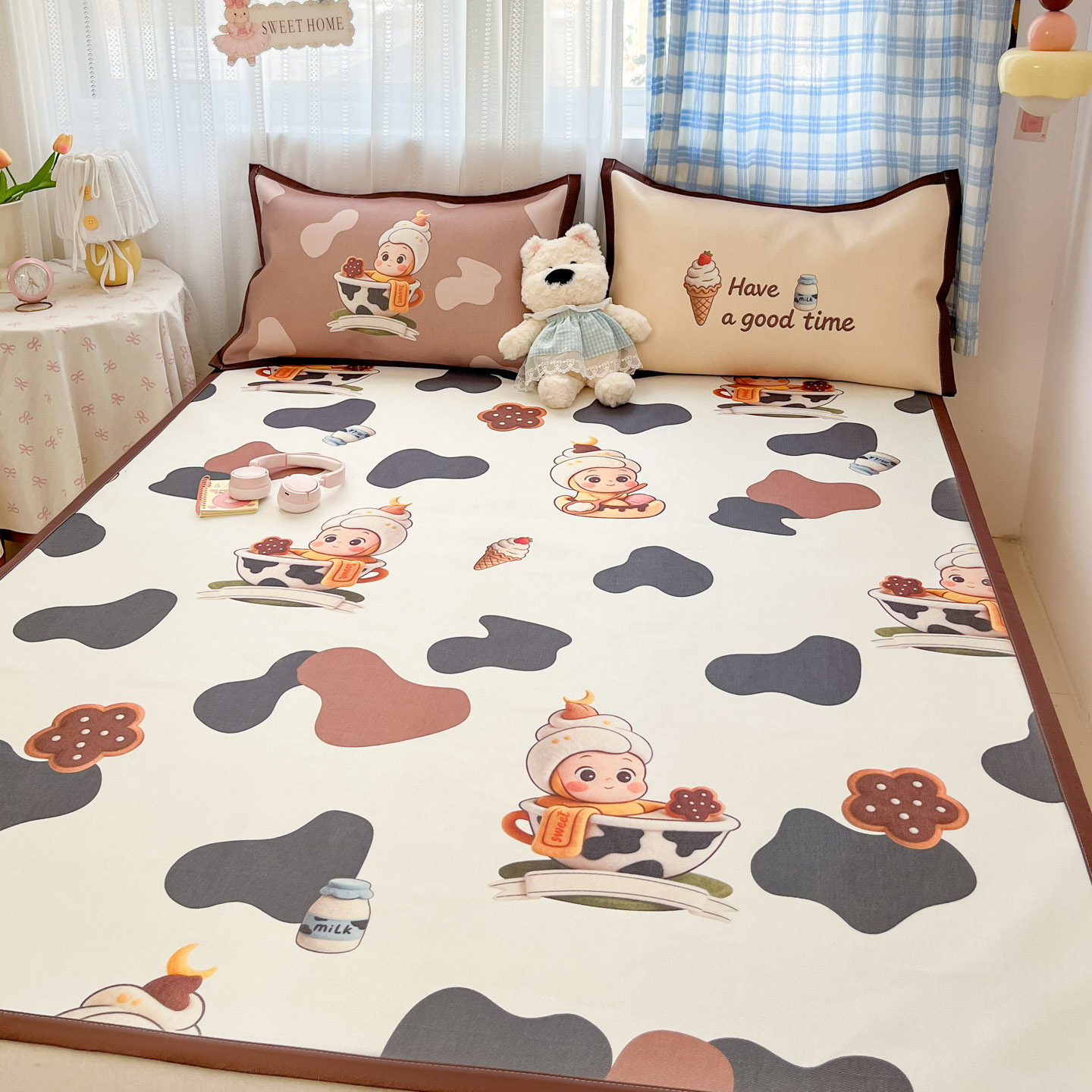 ins可爱大版卡通藤席冰丝席三件套双人空调席夏季夏凉席凉感席