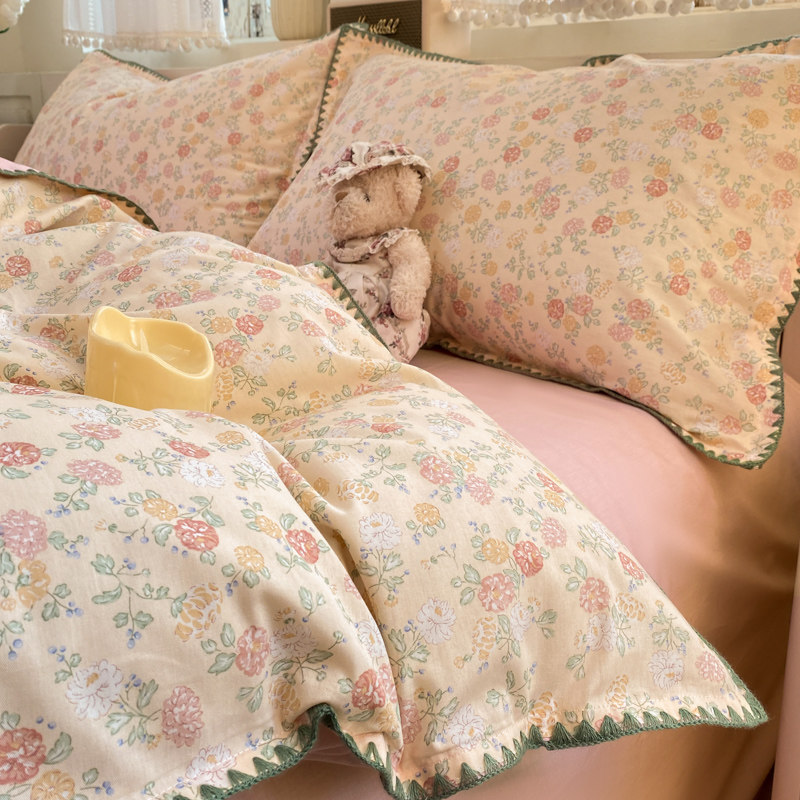 美式淑女写意田园小碎花全棉贝壳边四件套纯棉被套床单床上用品,床上用品,床品套件/四件套/多件套,淘宝优惠券,粉丝福利购,淘宝优惠卷