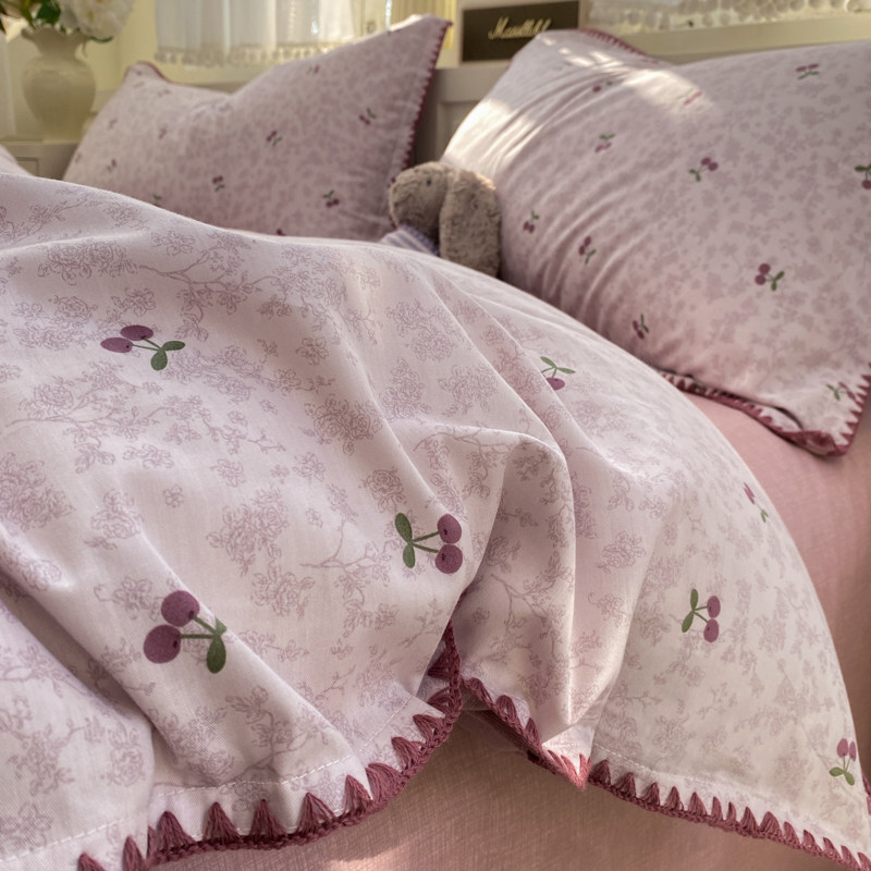 ins少女水果卡通小清新全棉贝壳边四件套纯棉被套床单床上用品,床上用品,床品套件/四件套/多件套,淘宝优惠券,粉丝福利购,淘宝优惠卷