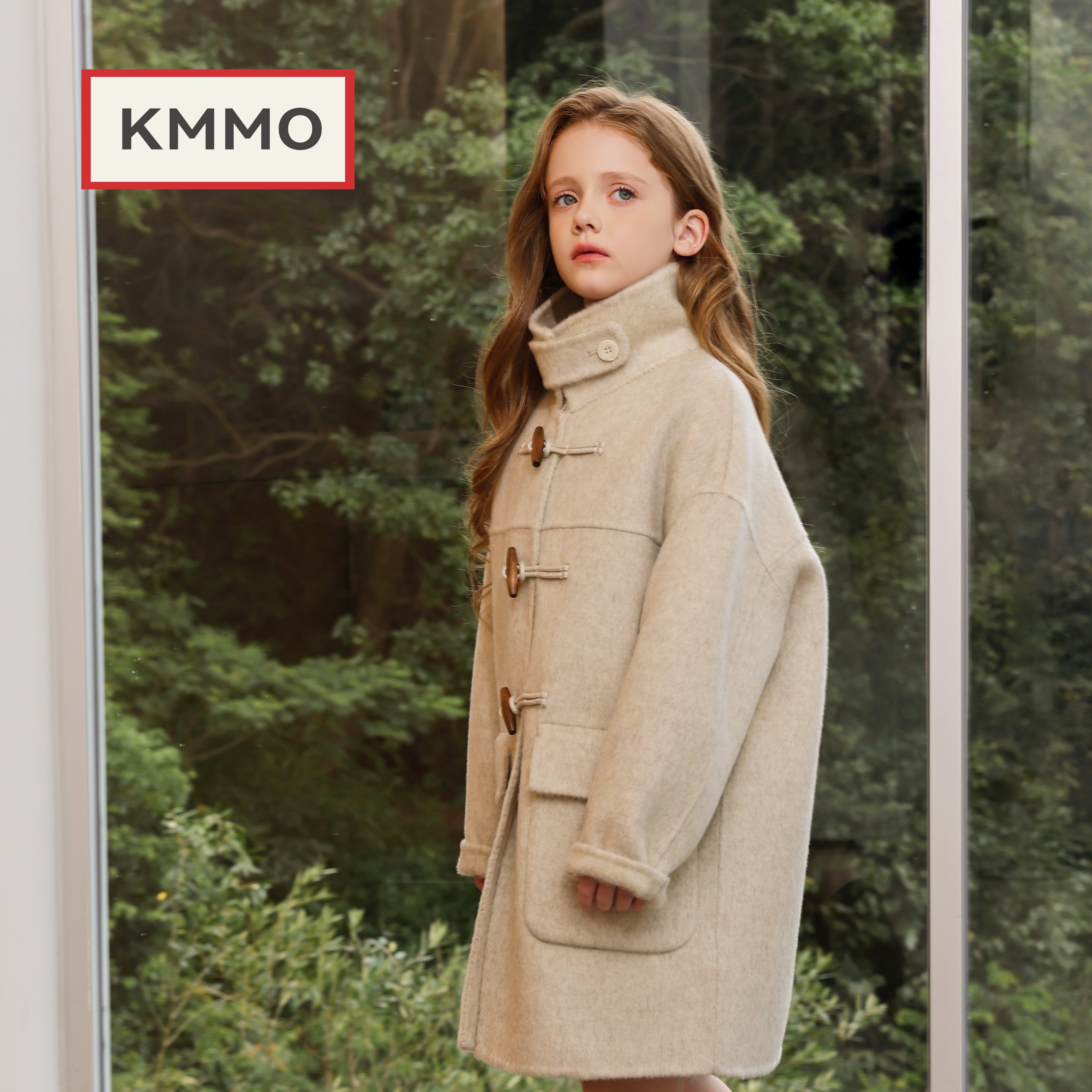 KMMO2026秋冬显瘦气质呢子外套复古立领毛呢大衣小个子女童中长款