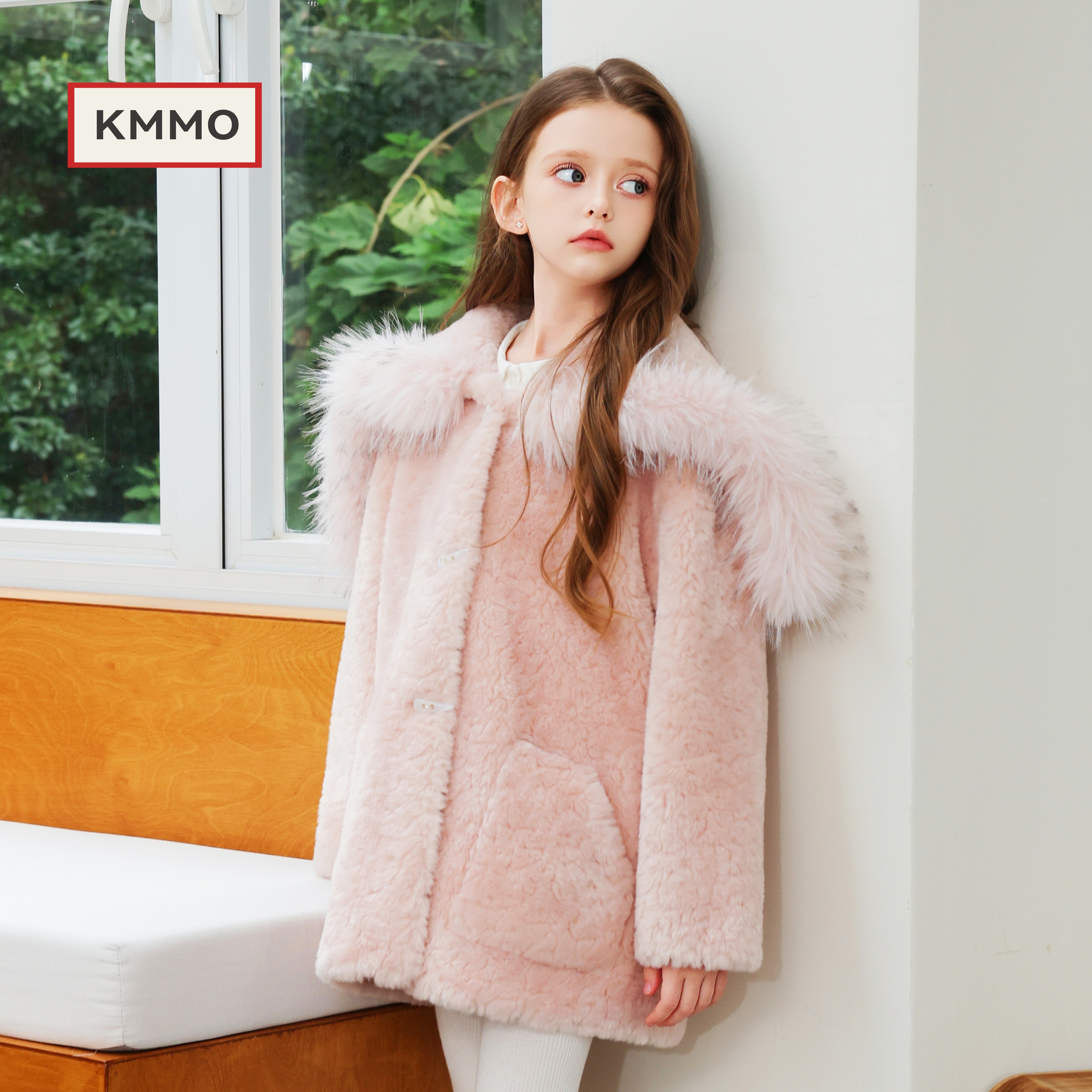 KMMO女童大毛领外套2026冬装新款加厚仿羊羔绒韩版宽松毛绒上衣