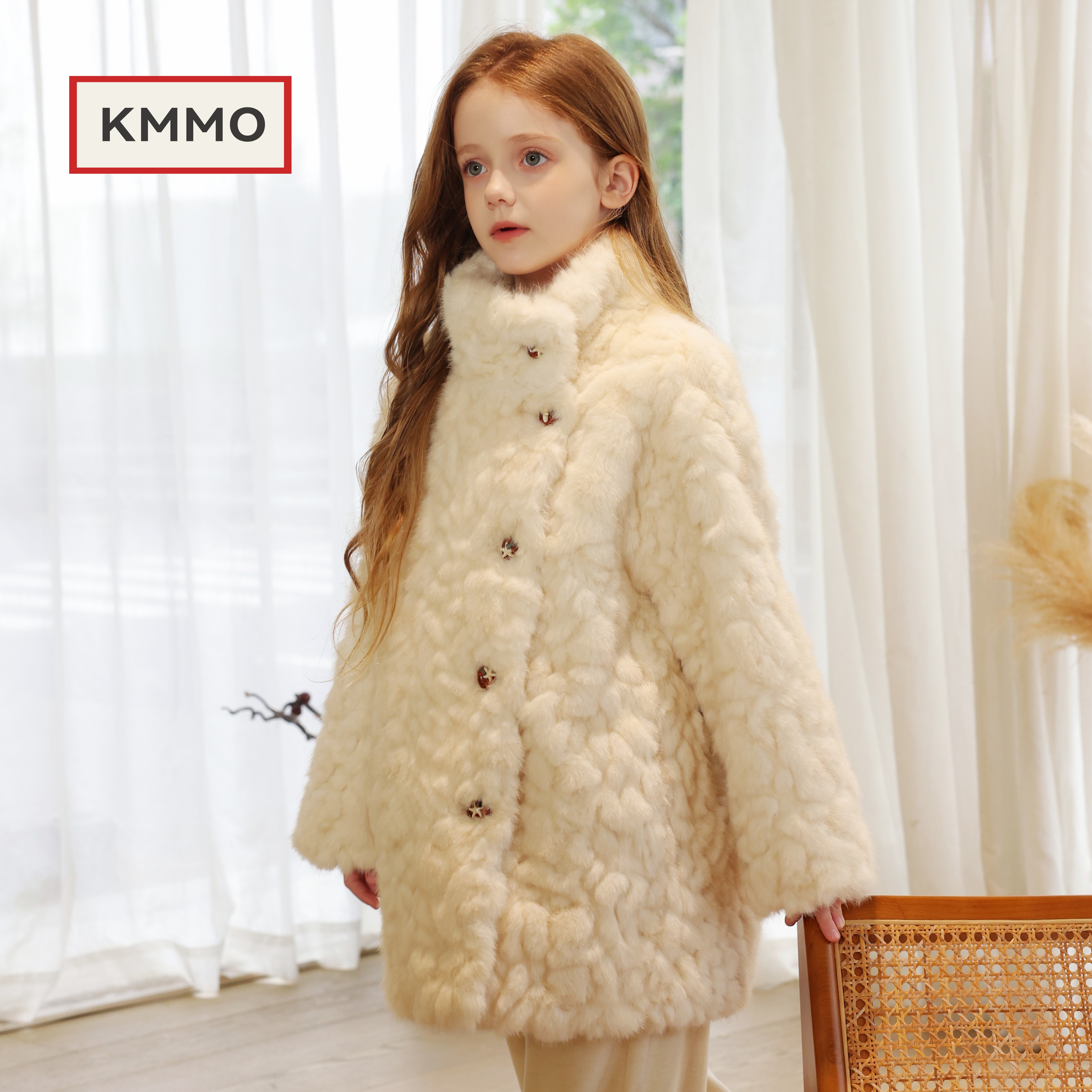 KMMO女童皮毛一体外套秋冬环保