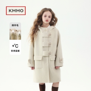 KMMO女童呢子外套2025秋冬季新款儿童双面羊绒大衣中长款加绒加厚