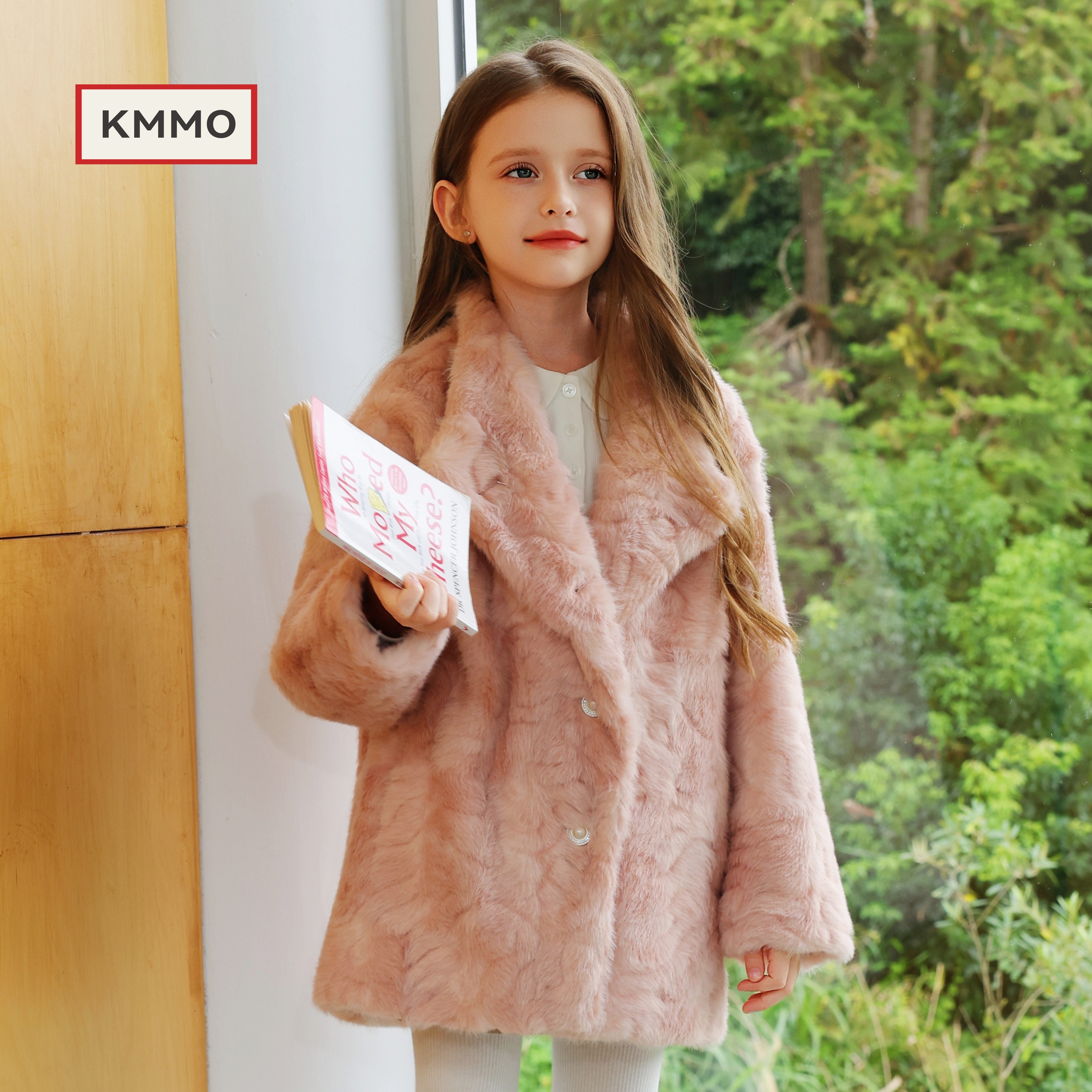 KMMO女童仿水貂毛加厚保暖大衣