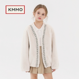 童装 KMMO女童皮草外套2025冬季 小香风短款 儿童仿水貂绒开衫 新款