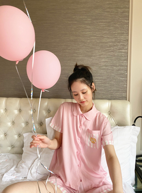 24 hatch “粉色蝴蝶酥”短袖短裤薄款夏季宽松睡衣两件套家居服