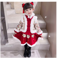 拜年服女童套装新年衣服儿童拜年服中国风加绒唐装过年宝宝公主裙