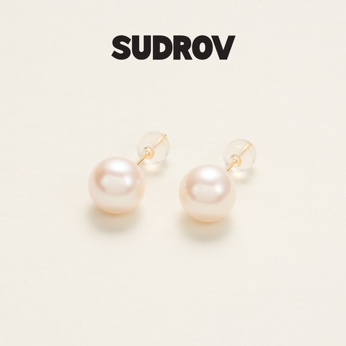 SUDROV素觉18K金珍珠耳钉 女简约气质耳饰基本款圆形珍珠耳环 - 封面