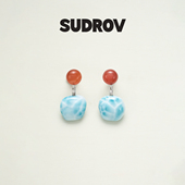 SUDROV 素觉红色耳钉宝石系列南红海纹石本命年耳坠女新年礼物