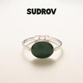 SUDROV素觉手镯女小众设计轻奢东陵玉宝石银镯子送女友生日礼物