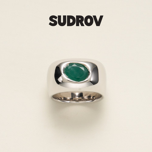 小众设计祖母绿戒指素觉宝石轻奢