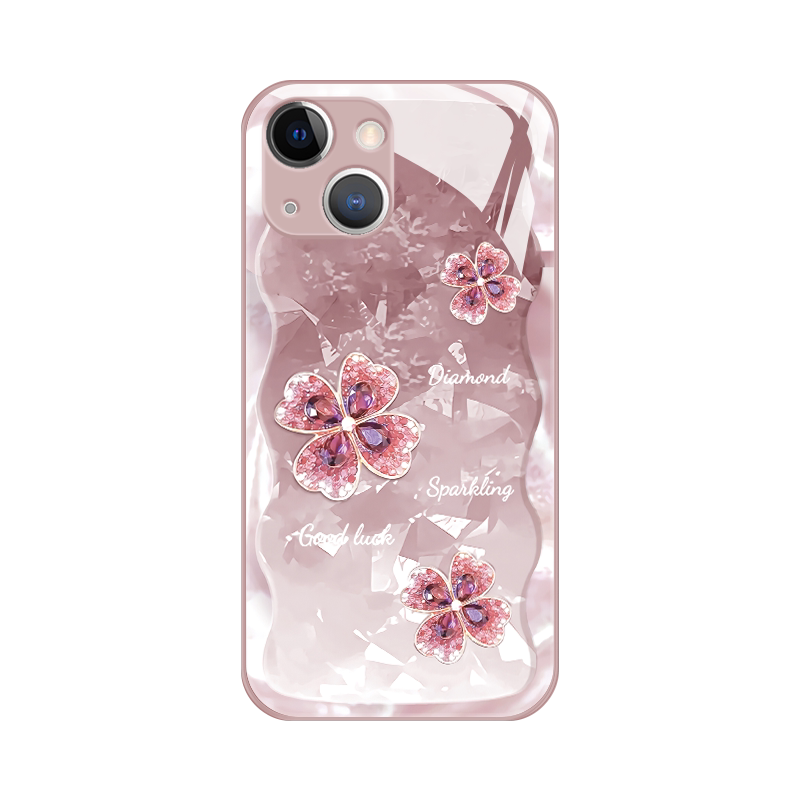 适用于iPhone13手机壳苹果13迷你版液态玻璃12pro个性简约四叶草12mini全包创意女款11promax时尚潮流轻奢