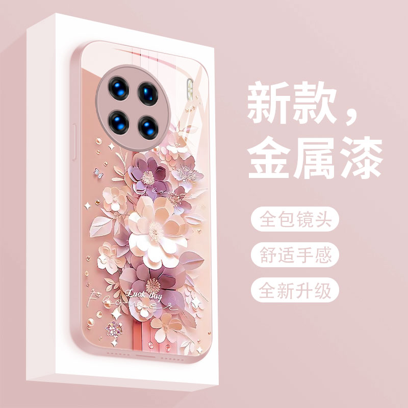 液态玻璃适用vivox90pro+手机壳新款v1v0x90s保护套x80pro网红超火剪纸花VIVOX70Pro十全包高级防摔女款